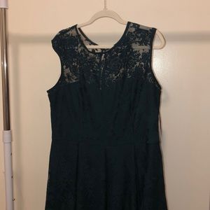 Forest green dress with floral mesh detail